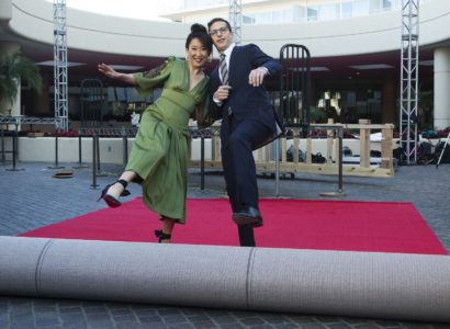 Sandra Oh, left, and Andy Samberg roll out the red carpet at the 76th Annual Golden Globe Awards Preview Day at The Beverly Hilton on Thursday, Jan. 3, 2019, in Beverly Hills, Calif. (Photo by Willy Sanjuan/Invision/AP)