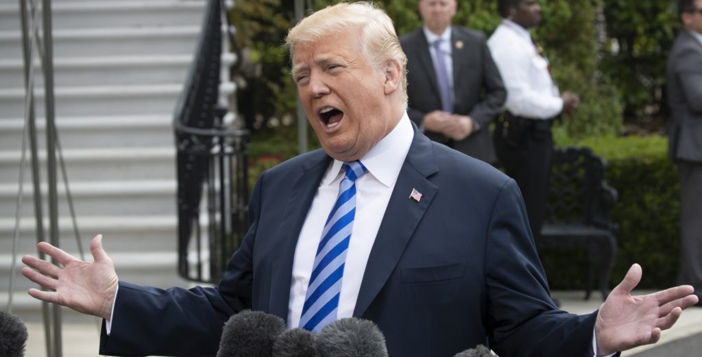 President Donald Trump talks to the media as he leaves for Dallas to address the National Rifle Association, Friday, May 4, 2018 at the White House in Washington. (AP Photo/J. Scott Applewhite)
