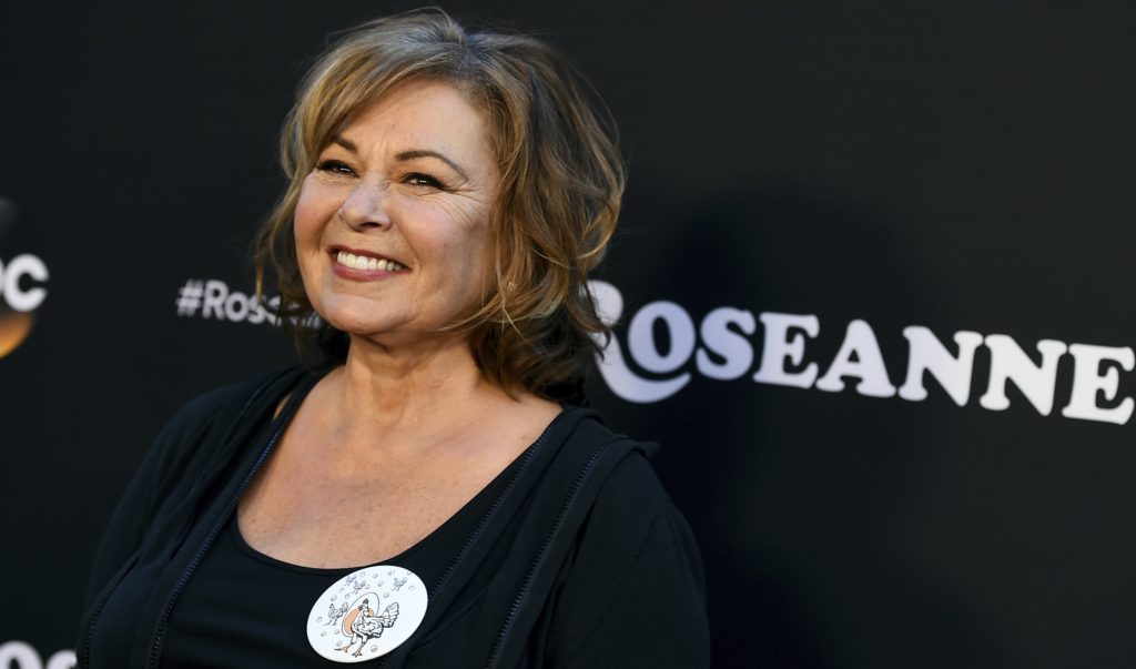 FILE - In this March 23, 2018, file photo, Roseanne Barr arrives at the Los Angeles premiere of "Roseanne" on Friday in Burbank, Calif. Barr has apologized for suggesting that former White House adviser Valerie Jarrett is a product of the Muslim Brotherhood and the “Planet of the Apes.” Barr on Tuesday, May 29, tweeted that she was sorry to Jarrett “for making a bad joke about her politics and her looks.” Jarrett, who is African-American, advised Barack and Michelle Obama. (Photo by Jordan Strauss/Invision/AP, File)
