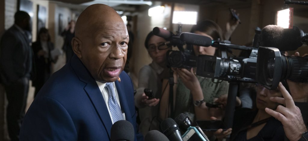 FILE - In this Jan. 4, 2019, file photo Rep. Elijah Cummings, D-Md., speaks at the Capitol in Washington, Friday, Jan. 4, 2019. Leading congressional liberals are unveiling a package of bills that aims to reduce what Americans pay for prescription drugs by linking prices to lower costs in other countries. Vermont Independent Sen. Bernie Sanders and Cummings plan to introduce three bills Thursday, Jan. 10. (AP Photo/J. Scott Applewhite, File)