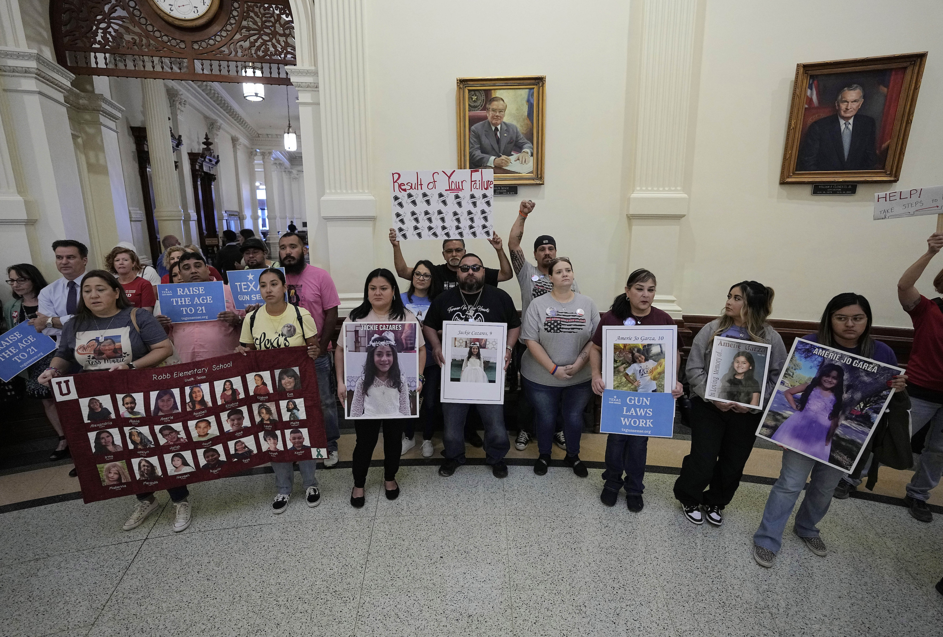 Parents and relatives of the students killed in the Uvalde school shooting join others protesting at the Texas Capitol