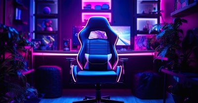 Gaming chair with a neon studio background