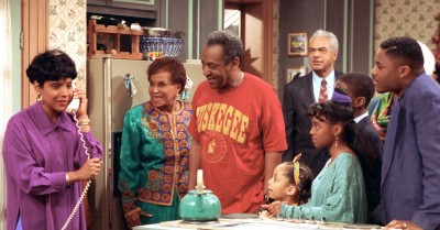 Cast of “The Cosby Show” gathers in the Huxtable kitchen during one of the final episodes of the groundbreaking sitcom, which aired its finale on April 30, 1992.