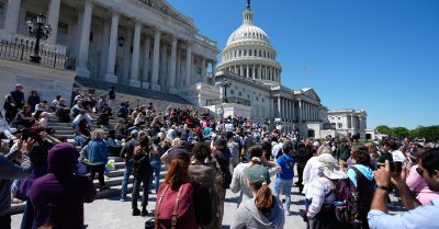 Crowd gathers on the steps of the U.S. Capitol as economic concerns mount and state treasurers call on Congress to act on trade and fiscal policy.