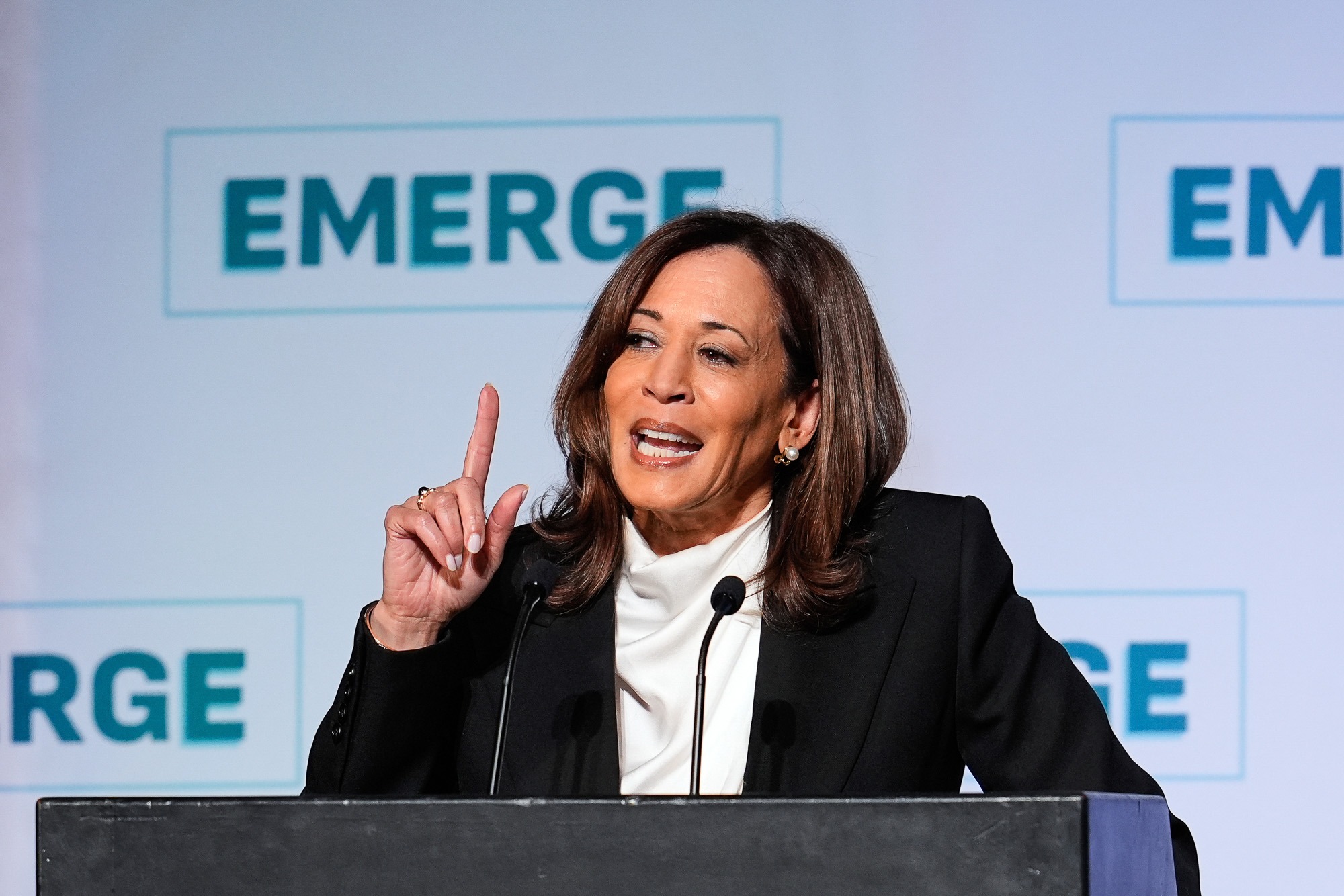 Kamala Harris speaks at the Emerge Gala, warning about Trump’s second-term Project 2025 agenda and its potential threat to public education and democracy.