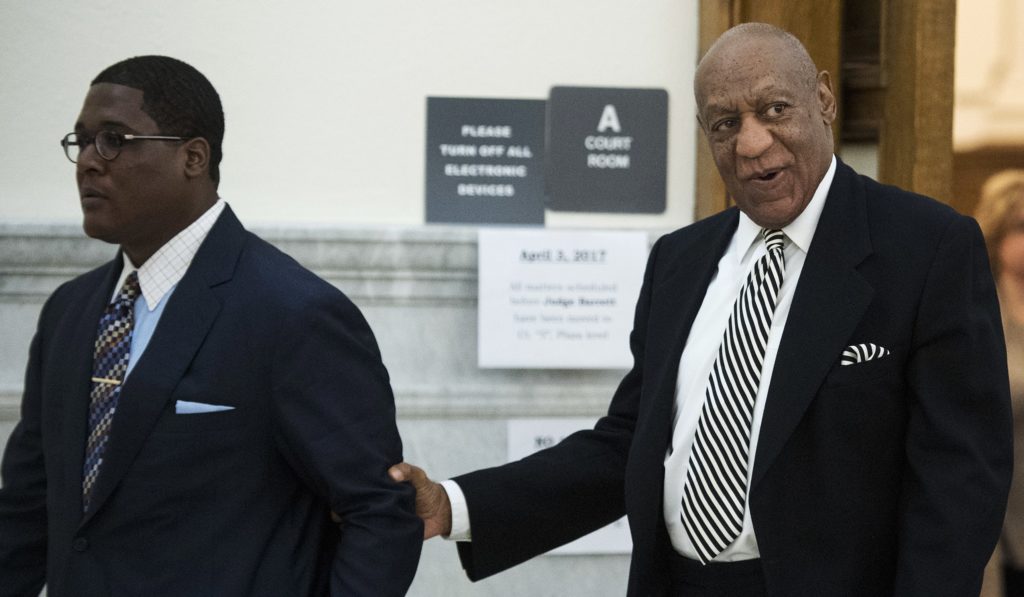 Bill Cosby leaves a Montgomery County Courtroom for a lunch break during a pretrial hearing in his sexual assault case at the Montgomery County Courthouse in Norristown, Pa., Monday, April 3, 2017. (Clem Murray/The Philadelphia Inquirer via AP, Pool)