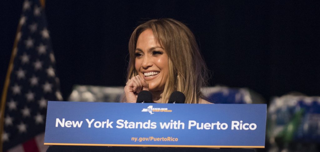 Jennifer Lopez announces her new hurricane recovery efforts for Puerto Rico Sunday, Sept. 24, 2017 in New York. She pledge to donate time and money help the recovery efforts. (AP Photo/Michael Noble Jr.)