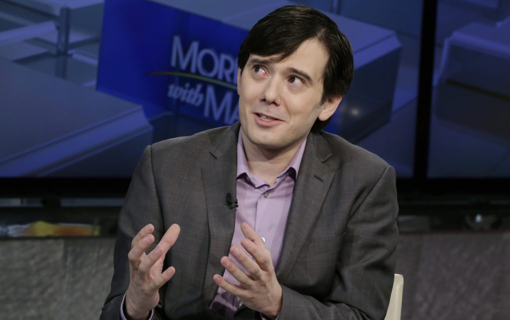 FILE - In this Aug. 15, 2017, file photo, former pharmaceutical CEO Martin Shkreli speaks during an interview by Maria Bartiromo during her "Mornings with Maria Bartiromo" program on the Fox Business Network, in New York. On Sept. 6, 2017, Shkreli put the only known copy of a Wu-Tang Clan album he bought for $2 million in 2015 up for sale on eBay. (AP Photo/Richard Drew, File)