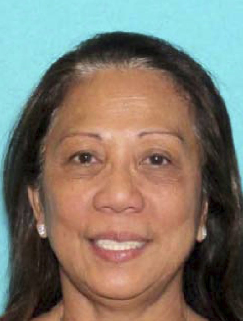 This undated photo provided by the Las Vegas Metropolitan Police Department shows Marilou Danley. Girlfriend of the active shooter in the Sunday, Oct. 1, 2017, incident, Danley, 62, returned to the United States from the Philippines on Tuesday night and was met at Los Angeles International Airport by FBI agents, according to a law enforcement official. (Las Vegas Metropolitan Police Department via AP)