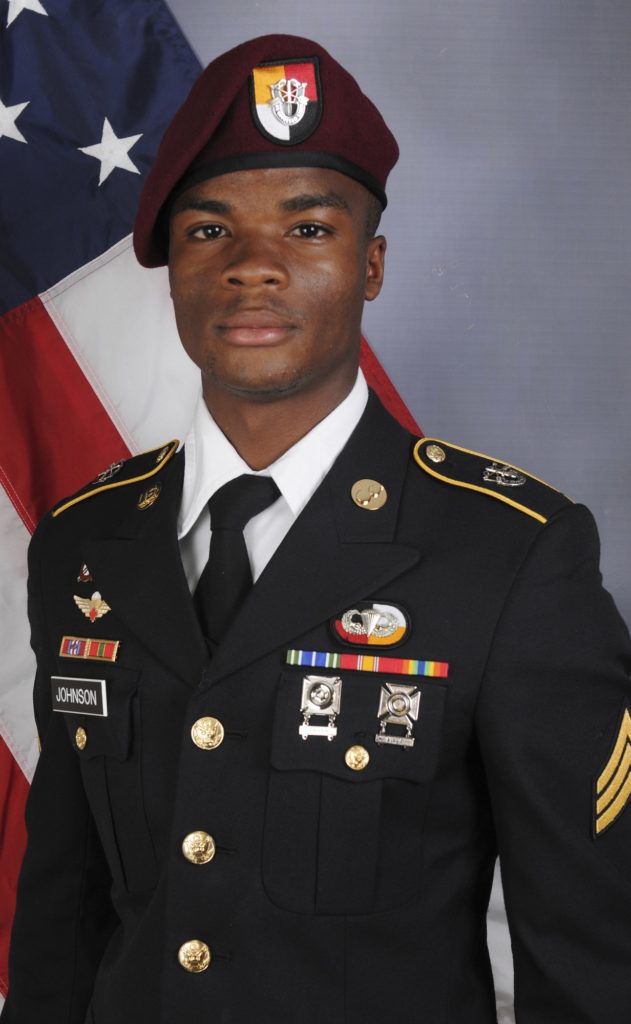 This photo provided by the U.S. Army Special Operations Command shows Sgt. La David Johnson, who was killed in an ambush in Niger. President Donald Trump told Johnson's widow, Myeshia Johnson, that her husband "knew what he signed up for," according to Rep. Frederica Wilson, who said she heard part of the conversation on speakerphone. In a Wednesday morning tweet, Trump said Wilson's description of the call was "fabricated." (U.S. Army Special Operations Command via AP)