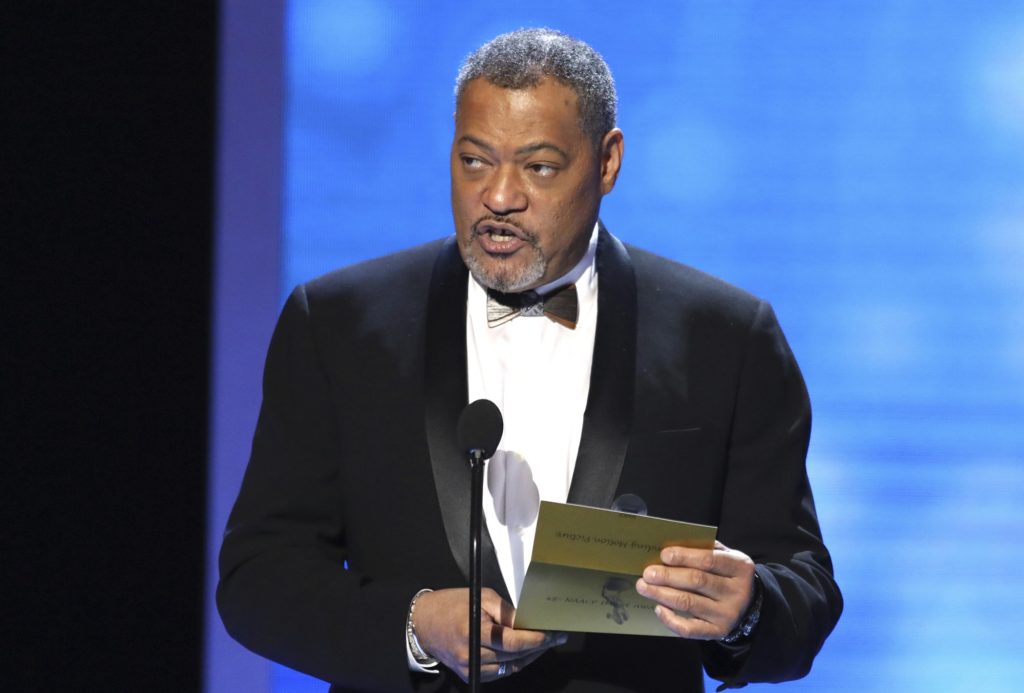 Laurence Fishburne presents the award for outstanding motion picture at the 48th annual NAACP Image Awards at the Pasadena Civic Auditorium on Saturday, Feb. 11, 2017, in Pasadena, Calif. (Photo by Matt Sayles/Invision/AP)