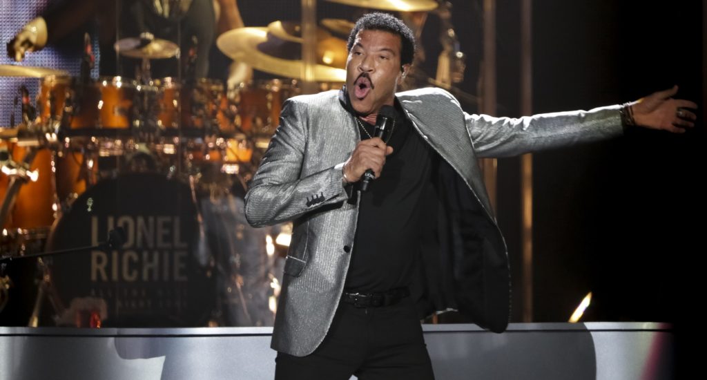 Singer/songwriter Lionel Richie performs on stage at the Prudential Center on Friday, Aug. 18, 2017, in Newark, N.J. (Photo by Brent N. Clarke/Invision/AP)