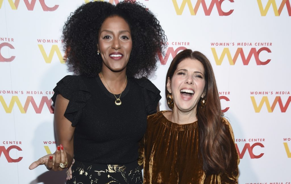 Actresses Sarah Jones, left, and Marisa Tomei attend The Women's Media Center 2017 Women's Media Awards at Capitale on Thursday, Oct. 26, 2017, in New York. (Photo by Evan Agostini/Invision/AP)