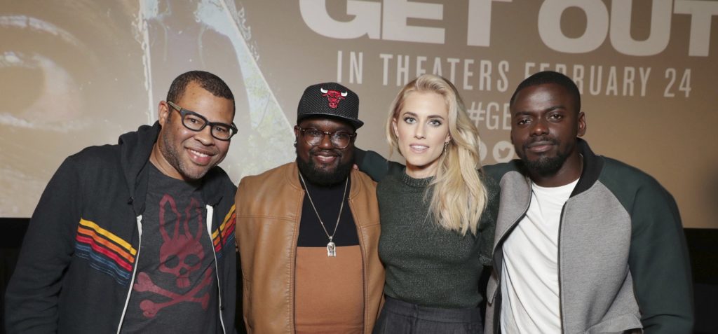 Exclusive - Writer/Director Jordan Peele, Lil Rel Howery, Allison Williams and Daniel Kaluuya seen at 'GET OUT' LA Tastemaker Screening hosted by Chance the Rapper at Arclight Hollywood on Wednesday, February 09, 2017, in Los Angeles, CA. (Photo by Eric Charbonneau/Invision for Universal Pictures/AP Images)