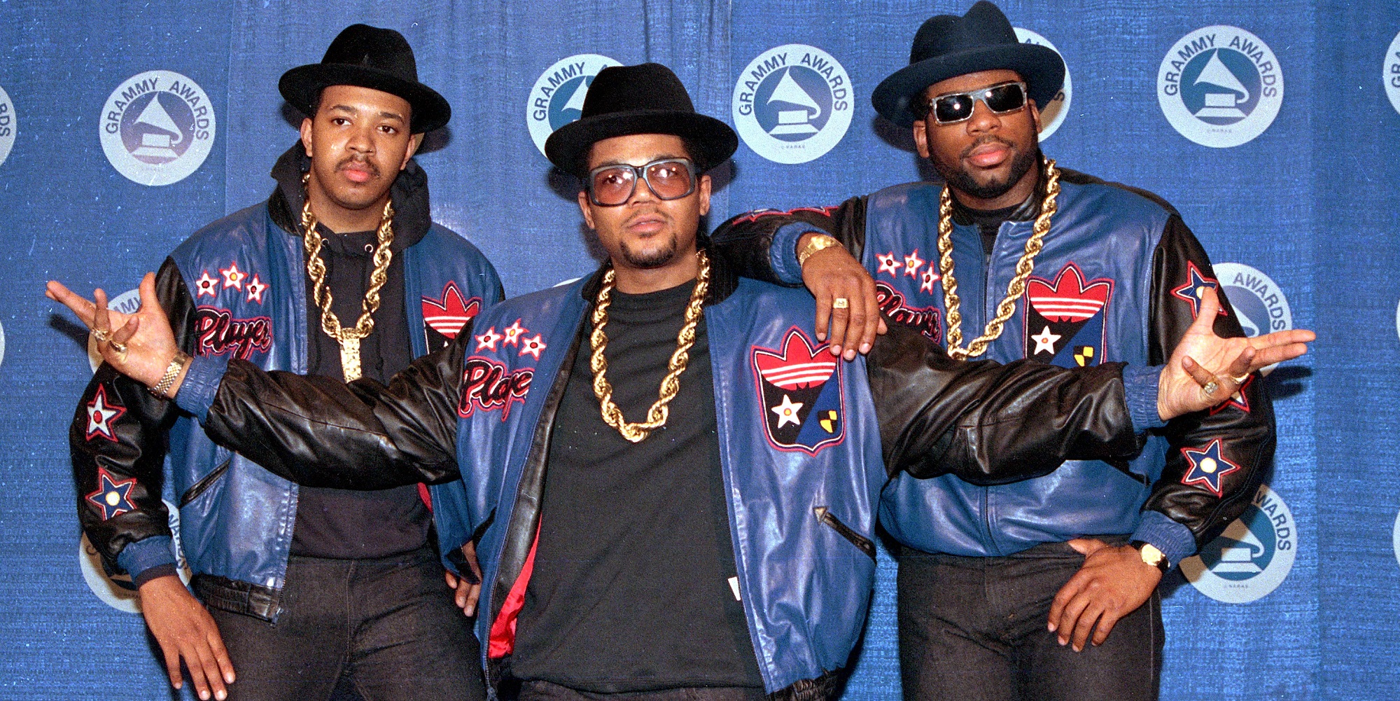 The rap group Run DMC poses at the 31st annual Grammy Awards in New York City on March 2, 1988. From left, Joseph "Run" Simmons, Darryl "DMC" McDaniels, and Jason Mizell "Jam Master Jay." (AP Photo/Mark Lennihan)