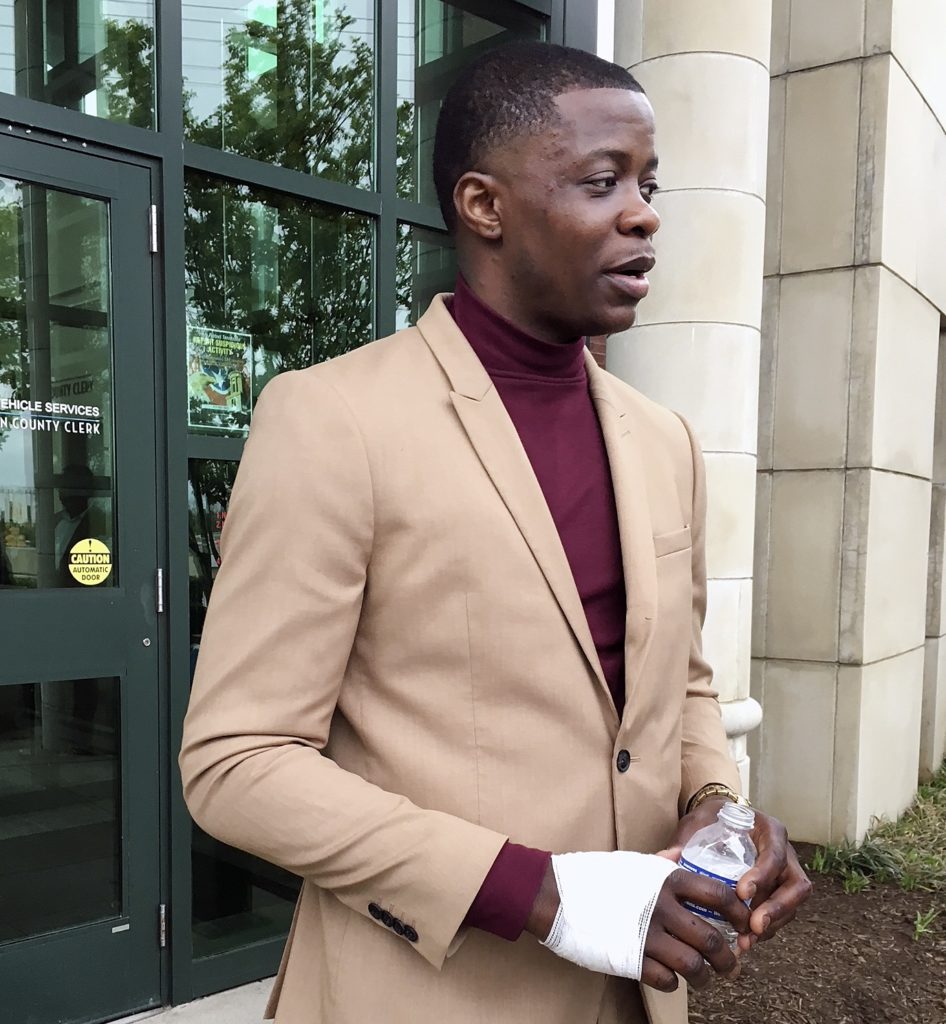 James Shaw speaks after a news conference Sunday, April 22, 2018 in Nashville, Tenn. Shaw wrestled the gun from a man who opened fire in a Waffle House restaurant earlier in the day, killing at least four people. (AP Photo/Sheila Burke)