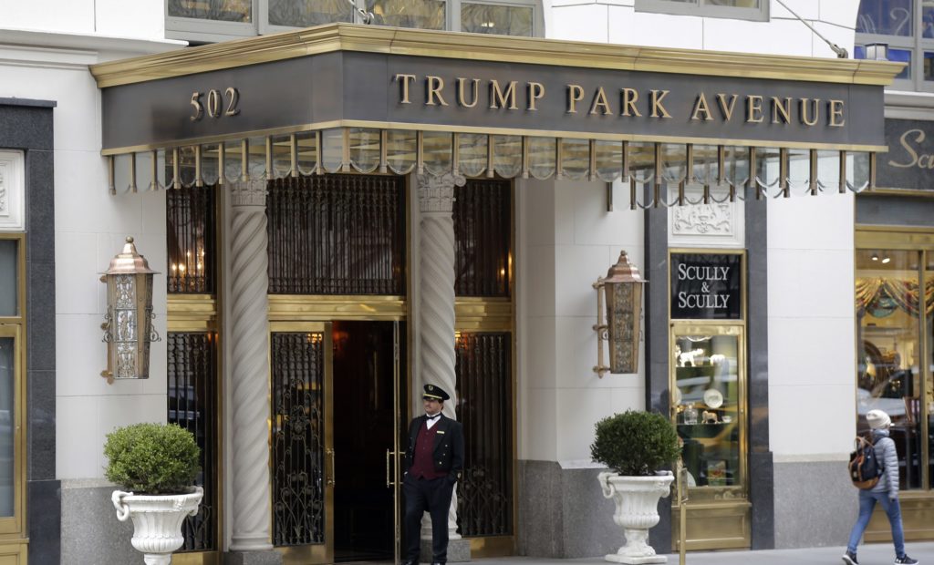 The front of the building where President Donald Trump's personal attorney Michael Cohen lives in New York on Monday, April 9, 2018. Federal agents raided the office of Cohen, seizing records on topics including a $130,000 payment made to porn actress Stormy Daniels. Besides Cohen's office, agents also searched a hotel room where he's been staying while his home is under renovation. (AP Photo/Seth Wenig)