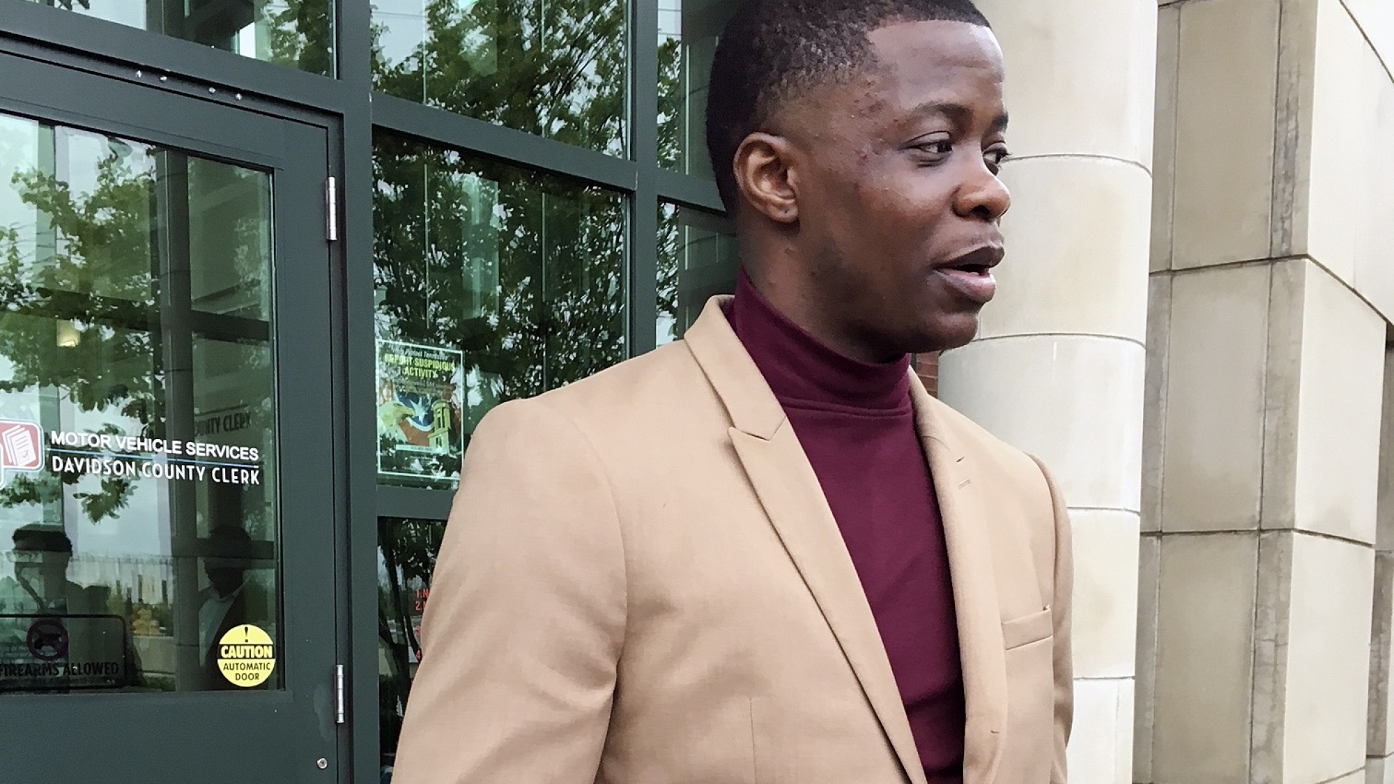 James Shaw speaks after a news conference Sunday, April 22, 2018 in Nashville, Tenn. Shaw wrestled the gun from a man who opened fire in a Waffle House restaurant earlier in the day, killing at least four people. (AP Photo/Sheila Burke)
