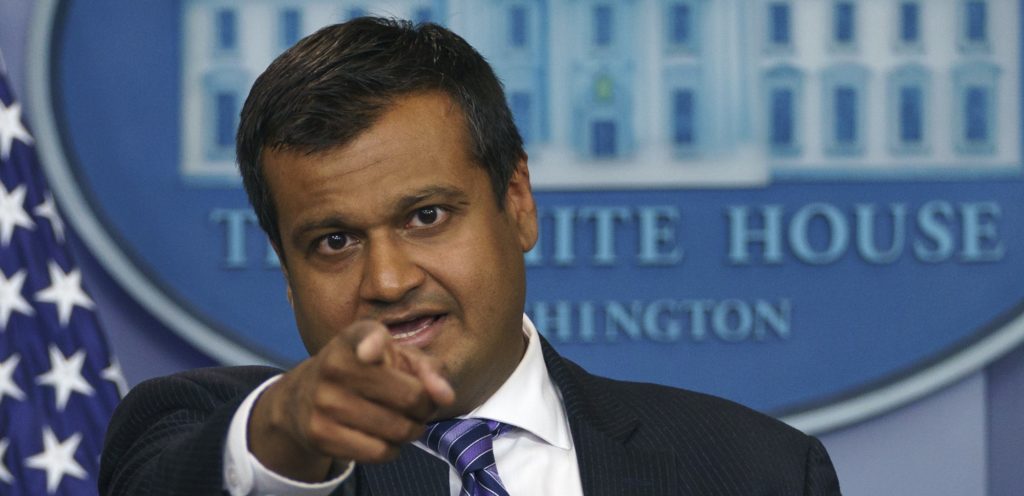 White House principal deputy press secretary Raj Shah speaks during the daily news briefing at the White House, in Washington, Monday, May 14, 2018. Shah discussed the opening of the new U.S. Embassy in Jerusalem, a White House aide who dismissed Sen. John McCain's opposition on the president's nominee to be CIA director saying, "he's dying anyway," and other topics. (AP Photo/Carolyn Kaster)