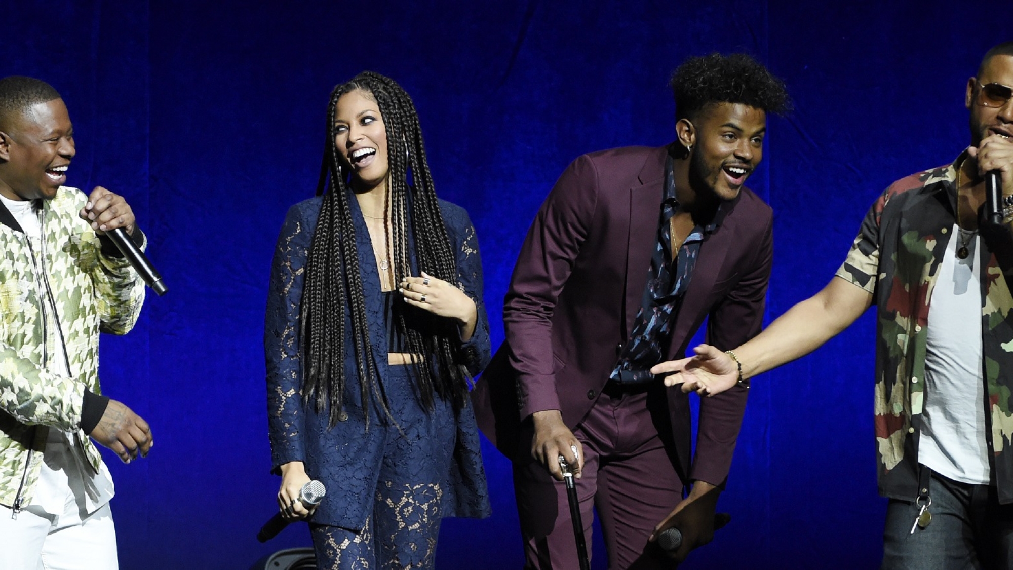 Director X, far right, director of the upcoming film "Superfly," discusses the film onstage with cast members, from left, Jason Mitchell, Lex Scott Davis and Trevor Jackson during the Sony Pictures Entertainment presentation at CinemaCon 2018, the official convention of the National Association of Theatre Owners, at Caesars Palace on Monday, April 23, 2018, in Las Vegas. (Photo by Chris Pizzello/Invision/AP)