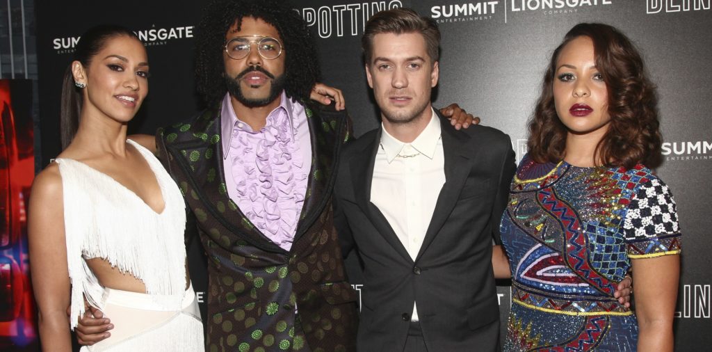 Janina Gavankar, from left, Daveed Diggs, Rafael Casal and Jasmine Cephas Jones attend a special screening of "Blindspotting," hosted by Lionsgate and The Cinema Society, at the Angelika Film Center, Monday, July 16, 2018, in New York. (Photo by Andy Kropa/Invision/AP)