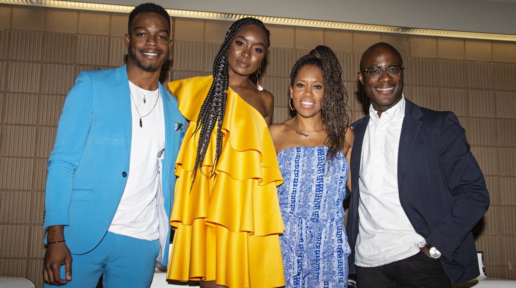 Stephan James, from left, KiKi Layne, Regina King, and Barry Jenkins seen at the 2018 Essence Festival at the Mercedes-Benz Superdome on Friday, July 6, 2018, in New Orleans. (Photo by Amy Harris/Invision/AP)