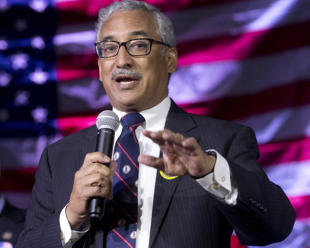 Congressman Bobby Scott, D-3rd., speaks during an election party in Falls Church, Va., Tuesday, Nov. 8, 2016. Scott won re-election to his seat. (AP Photo/Steve Helber)