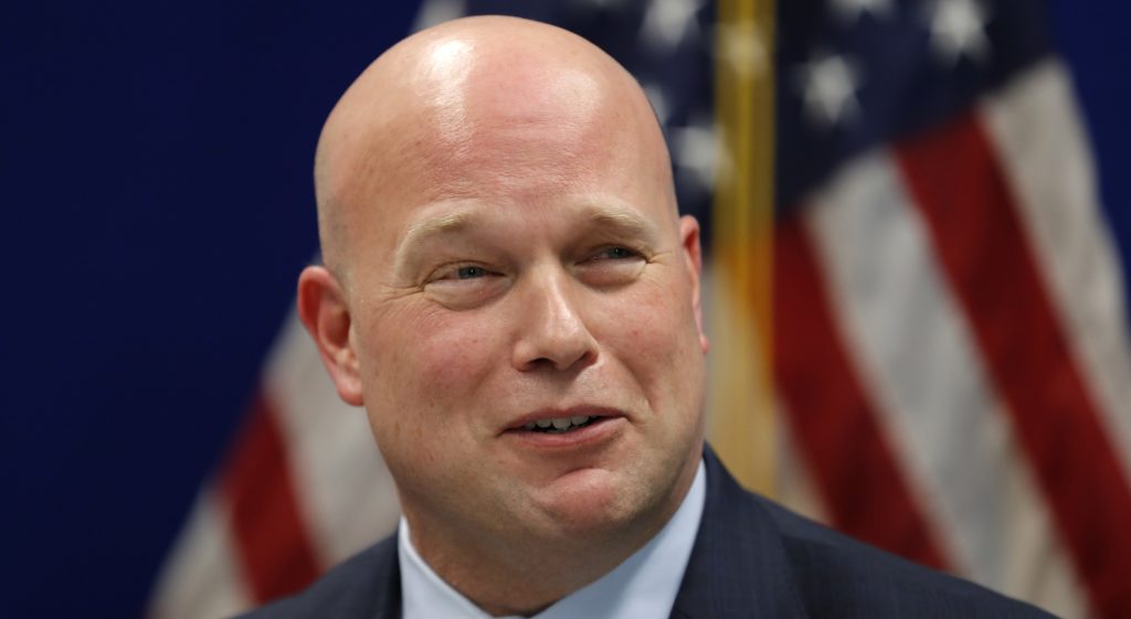 Acting Attorney General Matthew Whitaker speaks to state and local law enforcement officials at the U.S. Attorney's Office for the Southern District of Iowa, Wednesday, Nov. 14, 2018, in Des Moines, Iowa. (AP Photo/Charlie Neibergall)