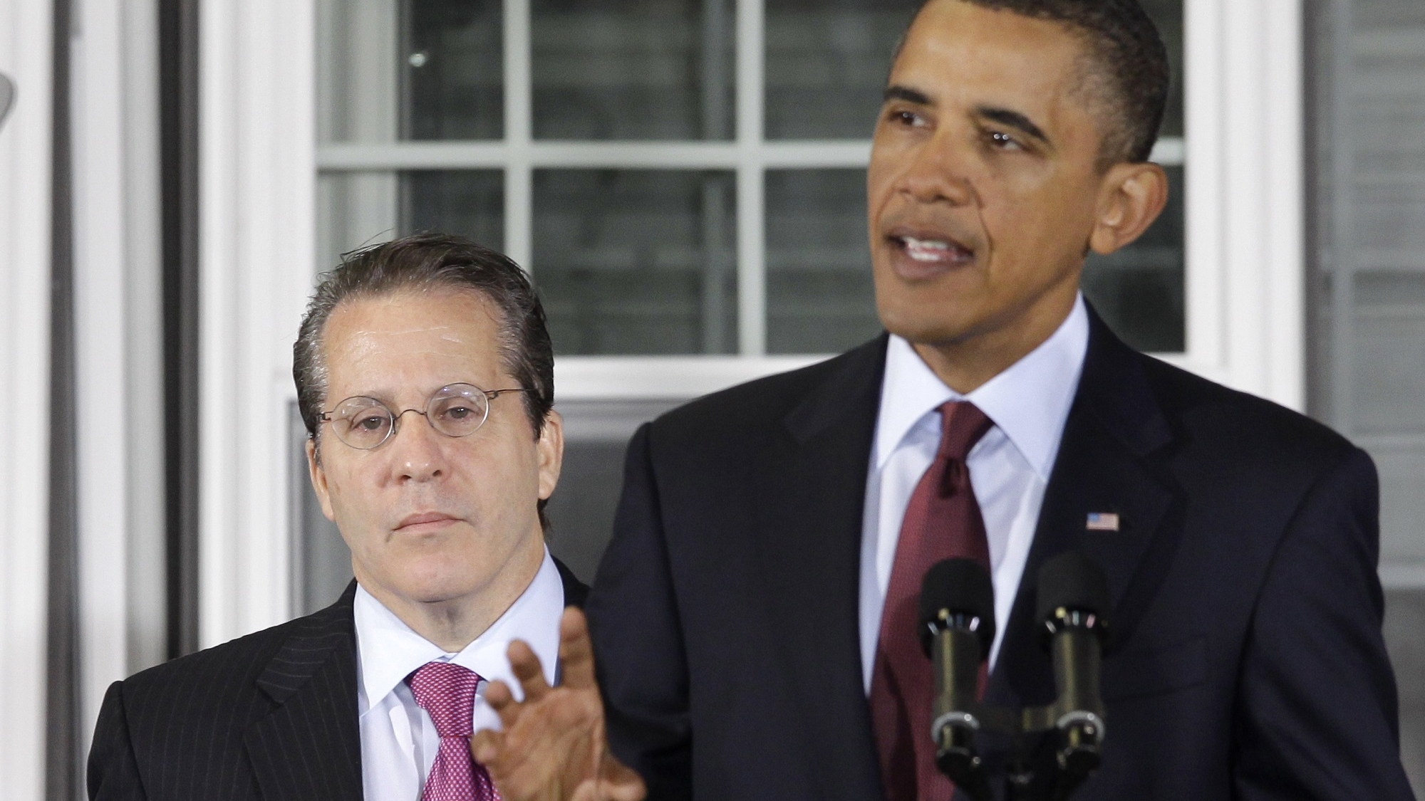 President Barack Obama announces Gene Sperling, left, as the new director of the National Economic Council, while speaking about the economy, Friday, Jan. 7, 2011, at Thompson Creek Manufacturing, which makes custom replacement windows, in Landover, Md. (AP Photo/Charles Dharapak)
