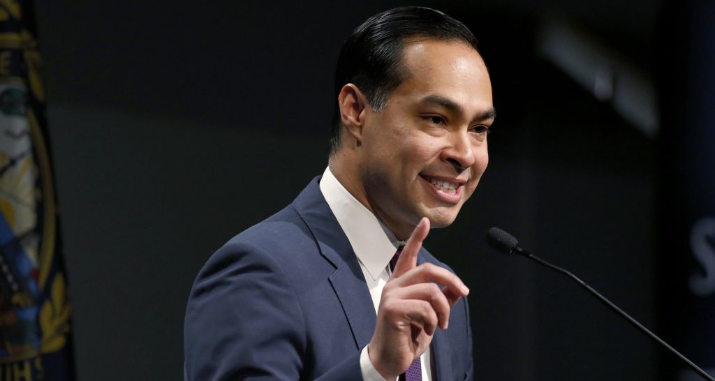 Julian Castro, former U.S. Secretary of Housing and Urban Development and candidate for the 2020 Democratic presidential nomination, speaks at Saint Anselm College, Wednesday, Jan. 16, 2019, in Manchester, N.H. (AP Photo/Mary Schwalm)