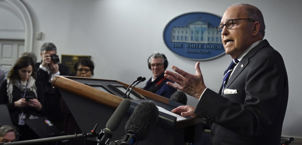 White House National Economic Council Director Larry Kudlow speaks to reporters in the briefing room of the White House in Washington, Tuesday, Jan. 22, 2019. (AP Photo/Susan Walsh)