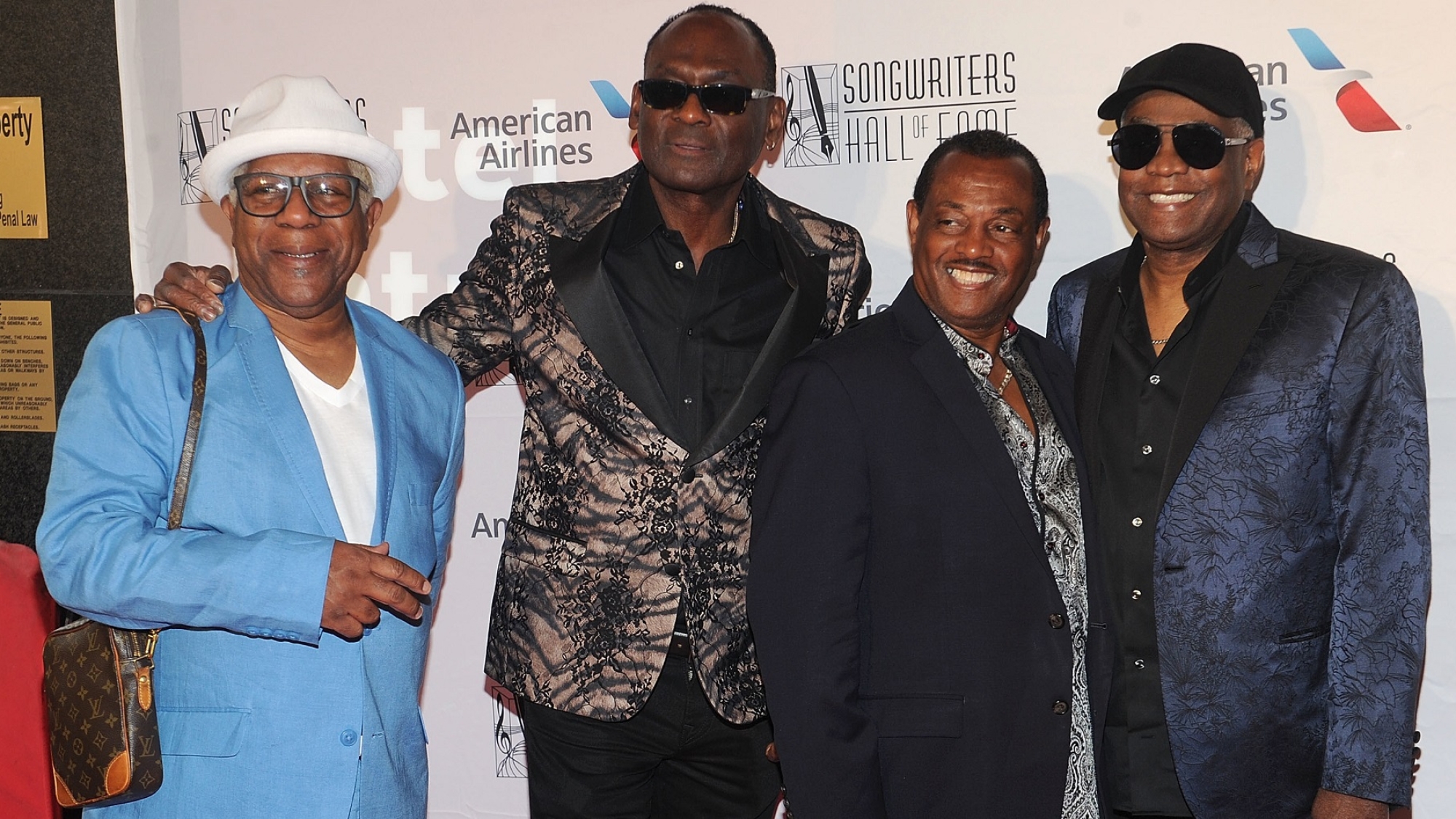 Dennis Thomas and Hall of Fame inductees, Geroge Brown, Robert Bell and Ronald Bell of the Music Group Kool and the Gang arrive during the 49th annual Songwriters Hall of Fame Induction and Awards gala at the New York Marriott Marquis Hotel on Thursday, June 14, 2018, in New York. (Photo by Brad Barket/Invision/AP)