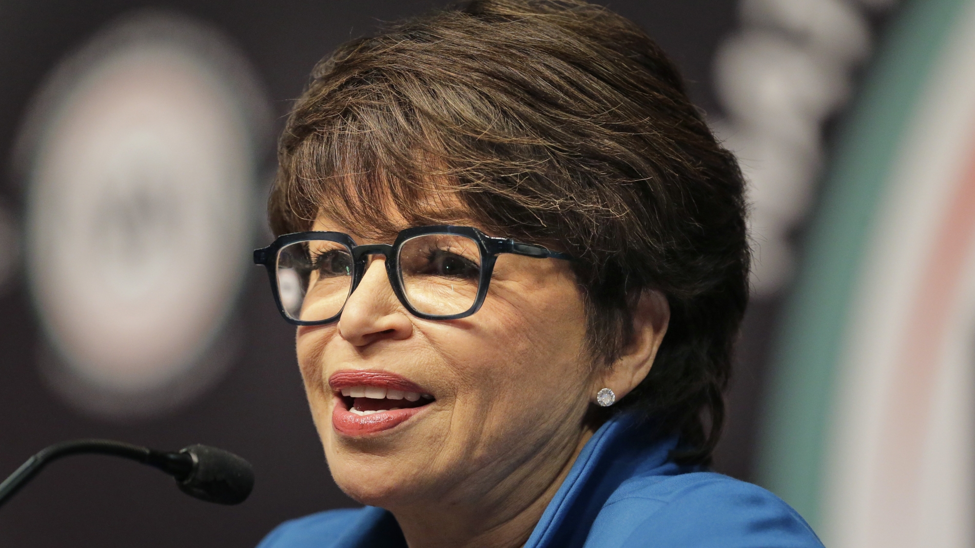 Valerie Jarrett, former senior advisor to President Obama, speaks during the National Action Network Convention in New York, Wednesday, April 3, 2019. (AP Photo/Seth Wenig)