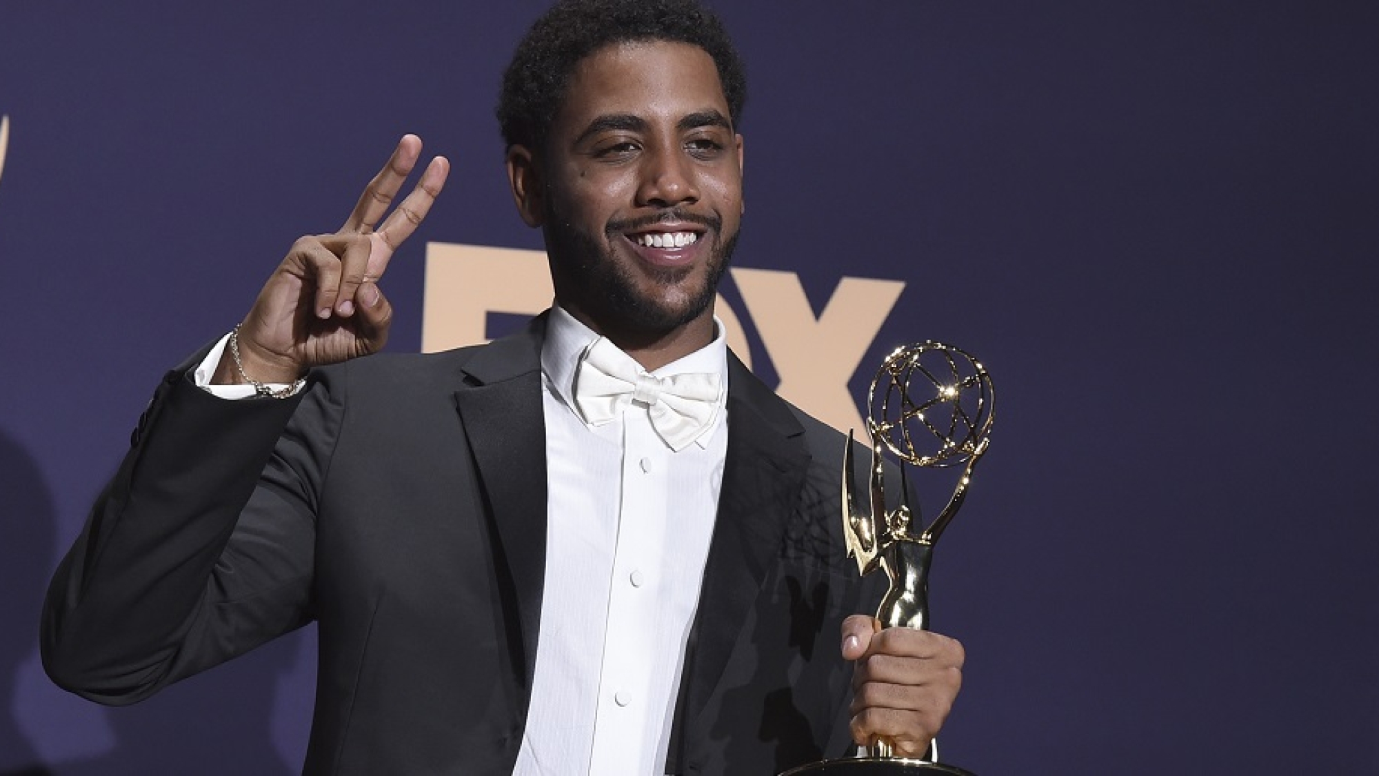 Jharrel Jerome, winner of the award for outstanding lead actor in a limited series or movie for "When They See Us," poses in the press room at the 71st Primetime Emmy Awards on Sunday, Sept. 22, 2019, at the Microsoft Theater in Los Angeles. (Photo by Jordan Strauss/Invision/AP)