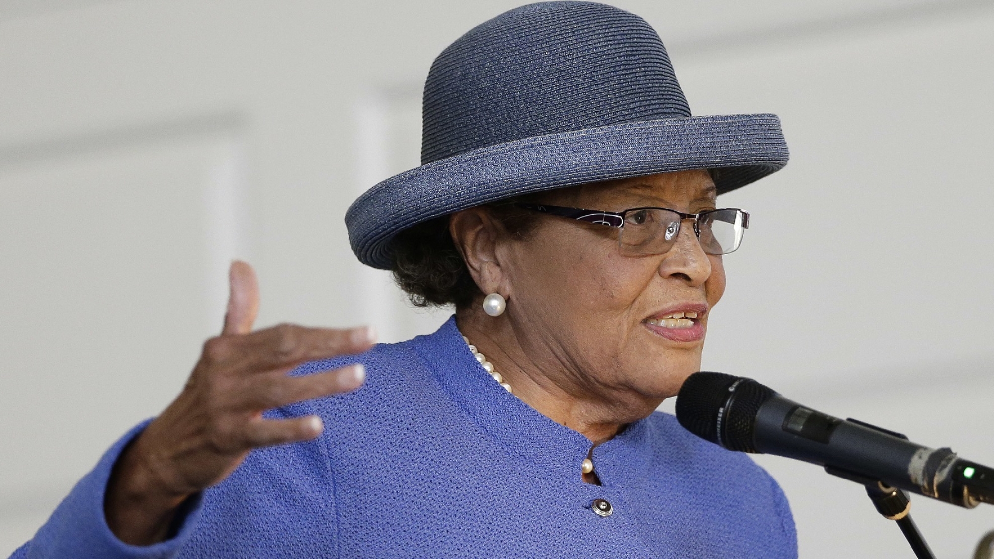 U.S. Rep. Alma Adams, D-N.C. is seen during a voting rally for democratic candidate Kathy Manning at Bennett College in Greensboro, N.C., Friday, Oct. 19, 2018. (AP Photo/Gerry Broome)