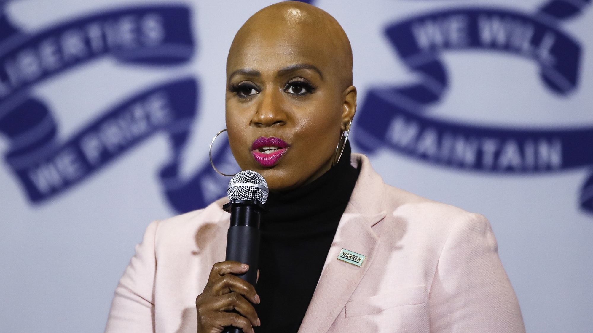Rep. Ayanna Pressley, D-Mass., speaks as a surrogate of Democratic presidential candidate Sen. Elizabeth Warren, D-Mass., during a campaign event, Friday, Jan. 31, 2020, in Ames, Iowa. (AP Photo/Matt Rourke)