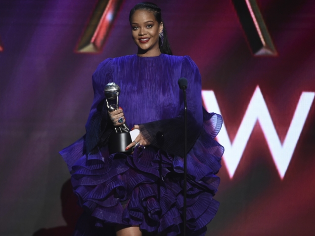 Rihanna accepts the President's Award at the 51st NAACP Image Awards at the Pasadena Civic Auditorium on Saturday, Feb. 22, 2020, in Pasadena, Calif. (AP Photo/Chris Pizzello)