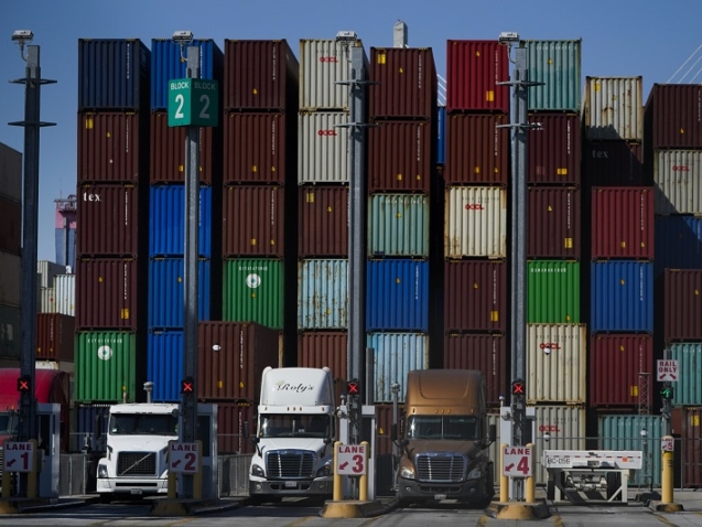 Containers are stacked at the Port of Long Beach in Long Beach in Calif., Friday, Oct. 1, 2021. (AP Photo/Jae C. Hong)