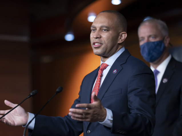 House Democratic Caucus Chair Hakeem Jeffries, D-N.Y., speaks to reporters at the Capitol, in Washington, Tuesday, Nov. 16, 2021. (AP Photo/J. Scott Applewhite)