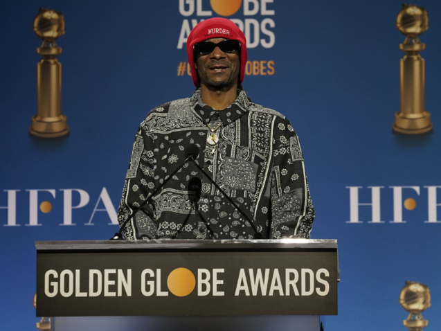 Snoop Dogg announces nominations for the 79th annual Golden Globe Awards at the Beverly Hilton Hotel on Monday, Dec. 13, 2021, in Beverly Hills, Calif. The 79th annual Golden Globe Awards will be held on Sunday, Jan. 9, 2022. (AP Photo/Chris Pizzello)