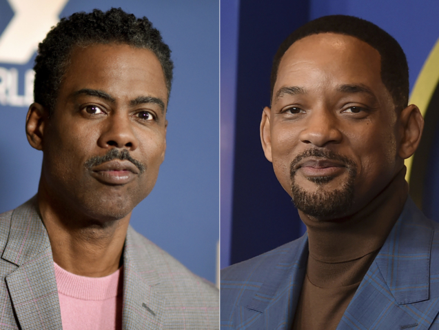 Chris Rock appears at the the FX portion of theTelevision Critics Association Winter press tour in Pasadena, Calif., on Jan. 9, 2020, left, and   Will Smith appears at the 94th Academy Awards nominees luncheon in Los Angeles on March 7, 2022. Smith was banned from the Oscars, other film academy events for 10 years for slapping Rock onstage at Academy Awards. (AP Photo)