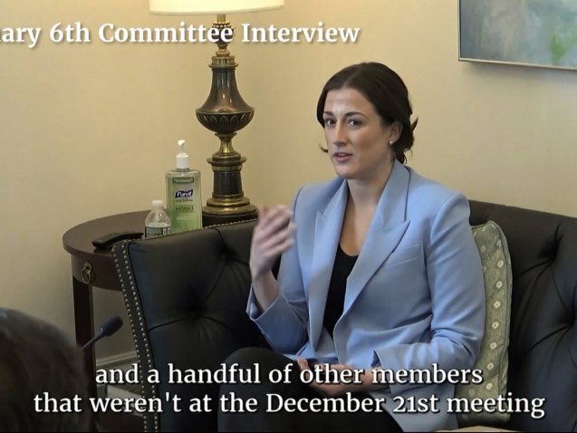 This exhibit from video released by the House Select Committee, shows Cassidy Hutchinson, former aide to chief of staff Mark Meadows, displayed at a hearing by the House select committee investigating the Jan. 6 attack on the U.S. Capitol, Thursday, June 23, 2022, on Capitol Hill in Washington. (House Select Committee via AP)