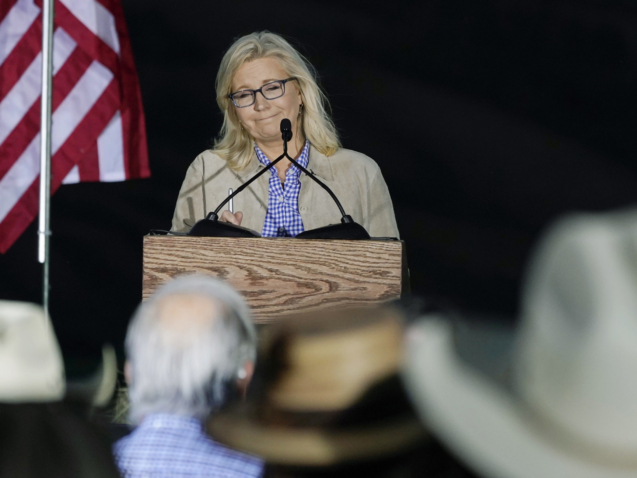 Rep. Liz Cheney, R-Wyo., speaks Tuesday, Aug. 16, 2022, at a primary Election Day gathering in Jackson, Wyo. Cheney lost to challenger Harriet Hageman in the primary. Cheney’s resounding election defeat marks an end of an era for the Republican Party. Her loss to Trump-backed challenger is the most high-profile political casualty yet as the GOP transforms into the party of Trump. (AP Photo/Jae C. Hong)