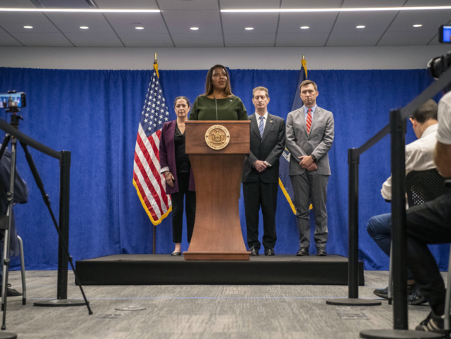 New York Attorney General Letitia James speaks during a press conference, Wednesday, Sept. 21, 2022, in New York. New York’s attorney general sued former President Donald Trump and his company on Wednesday, alleging business fraud involving some of their most prized assets, including properties in Manhattan, Chicago and Washington, D.C.
 (AP Photo/Brittainy Newman)