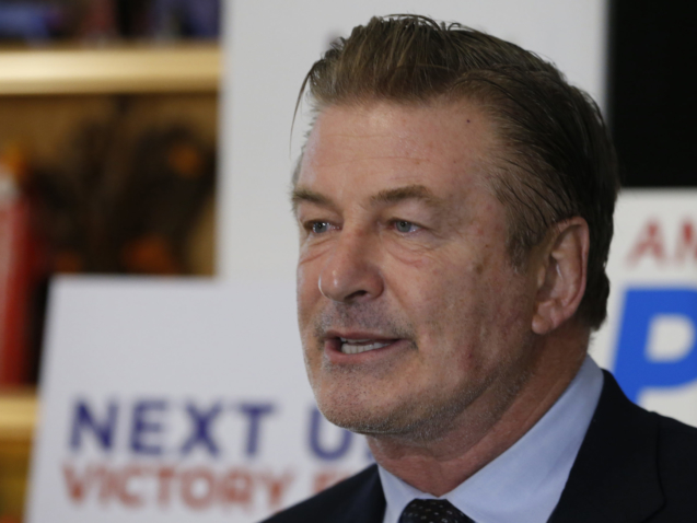 FILE - Actor Alec Baldwin, speaks to supporters of Amanda Pohl, candidate for Virginia Senate District 11 in her home in Midlothian, Va., Tuesday, Oct. 22, 2019.  Prosecutors announced Thursday, Jan. 19, 2023 they are charging Baldwin with involuntary manslaughter in fatal shooting of cinematographer on movie set.   (AP Photo/Steve Helber, File)