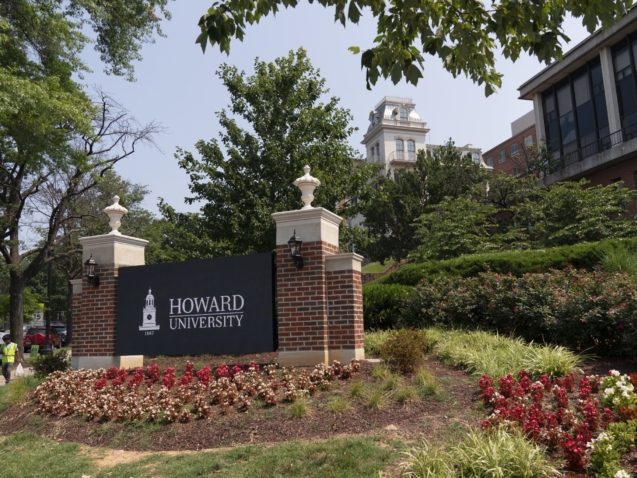 FILE - In this July 6, 2021, file photo, an electronic signboard welcomes people to the Howard University campus in Washington. A foundation is donating $2 million to Howard University to digitize a major collection of Black newspaper archives in hopes of making it more broadly available to researchers and the general public.  (AP Photo/Jacquelyn Martin, File)