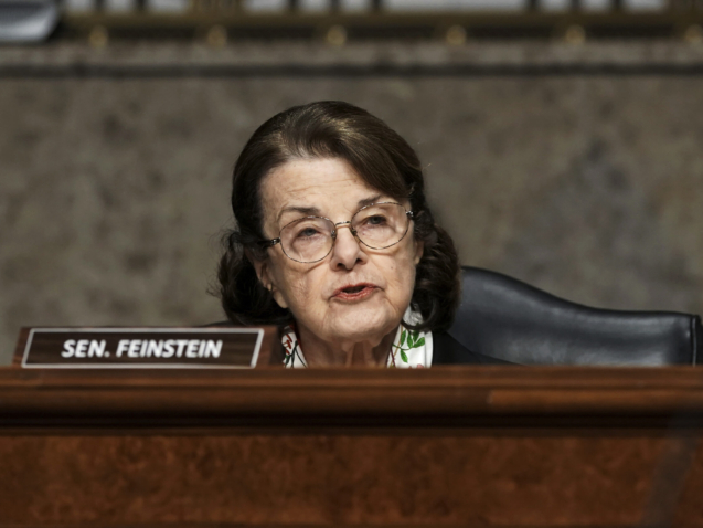 FILE - In this Wednesday, March 3, 2021, file photo, Sen. Dianne Feinstein, D-Calif., speaks during a Senate Committee on Homeland Security and Governmental Affairs and Senate Committee on Rules and Administration joint hearing examining the Jan. 6, attack on the U.S. Capitol in Washington. California Gov. Gavin Newsom says he'll appoint a Black woman to the U.S. Senate if Feinstein retires before her term ends in 2024. (Greg Nash/Pool Photo via AP, File)