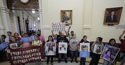 Parents and relatives of the students killed in the Uvalde school shooting join others protesting at the Texas Capitol