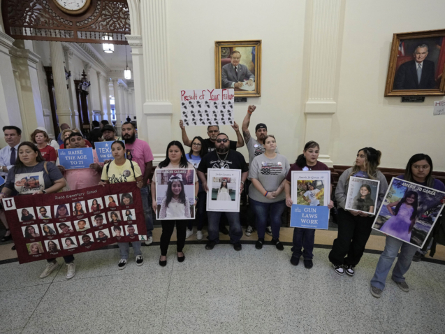 Parents and relatives of the students killed in the Uvalde school shooting join others protesting at the Texas Capitol