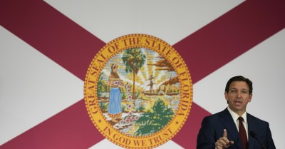 Florida Governor Ron DeSantis speaks during a press conference to sign several bills related to public education and increases in teacher pay, in Miami, Tuesday, May 9, 2023.